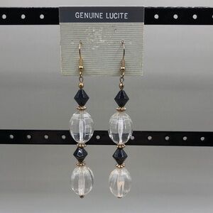 Vintage lucite long dangle drop earrings, dressy, glam up, night out.